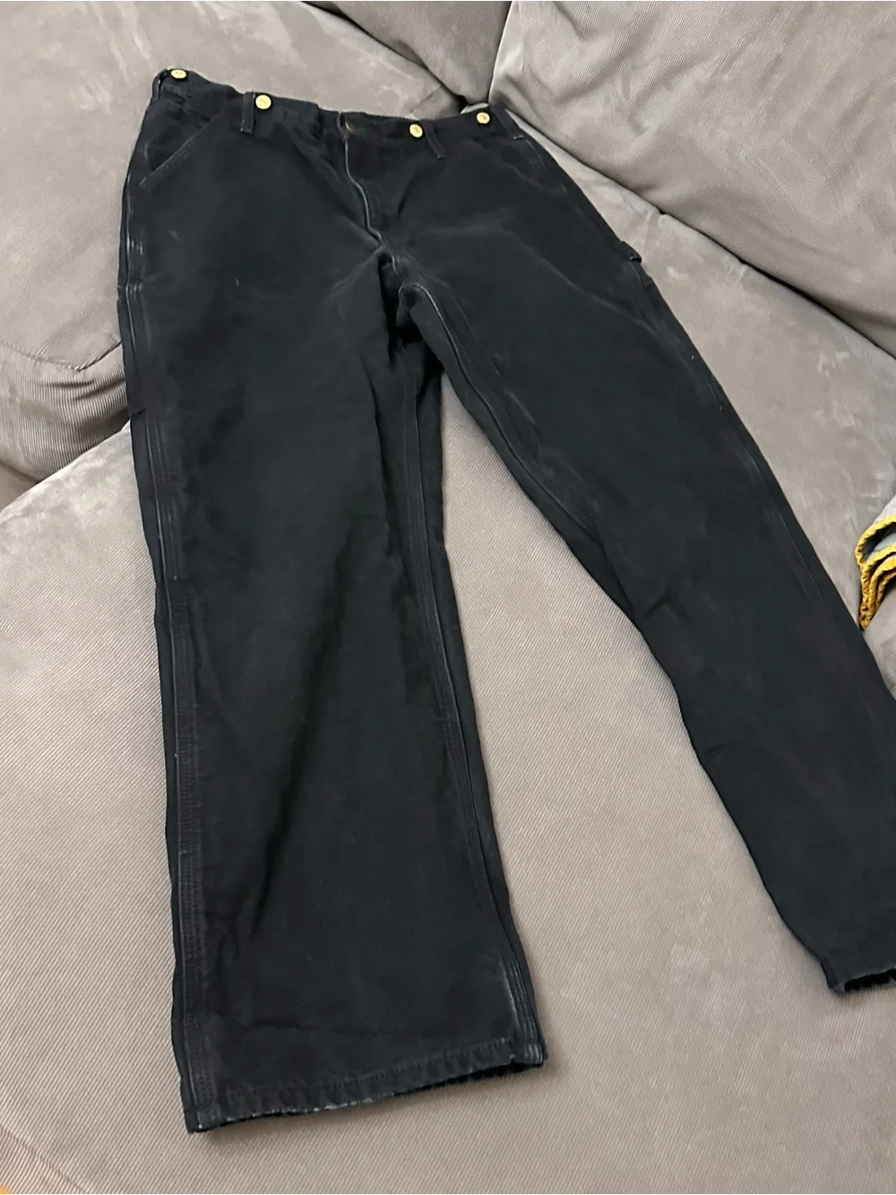 Carhartt B111 BLK Flannel Lined Losse Fit Carpenter Pants Men's 35x32 Distressed